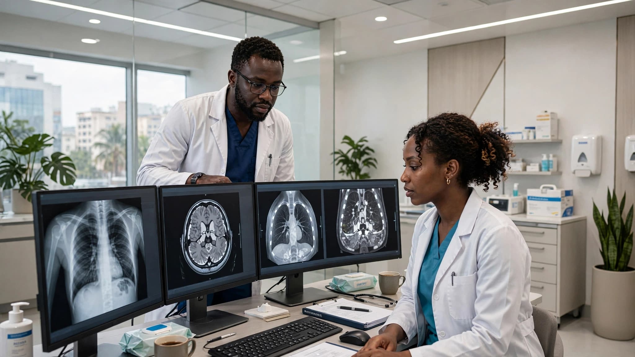 Médecins consultant des images DICOM sur plusieurs écrans